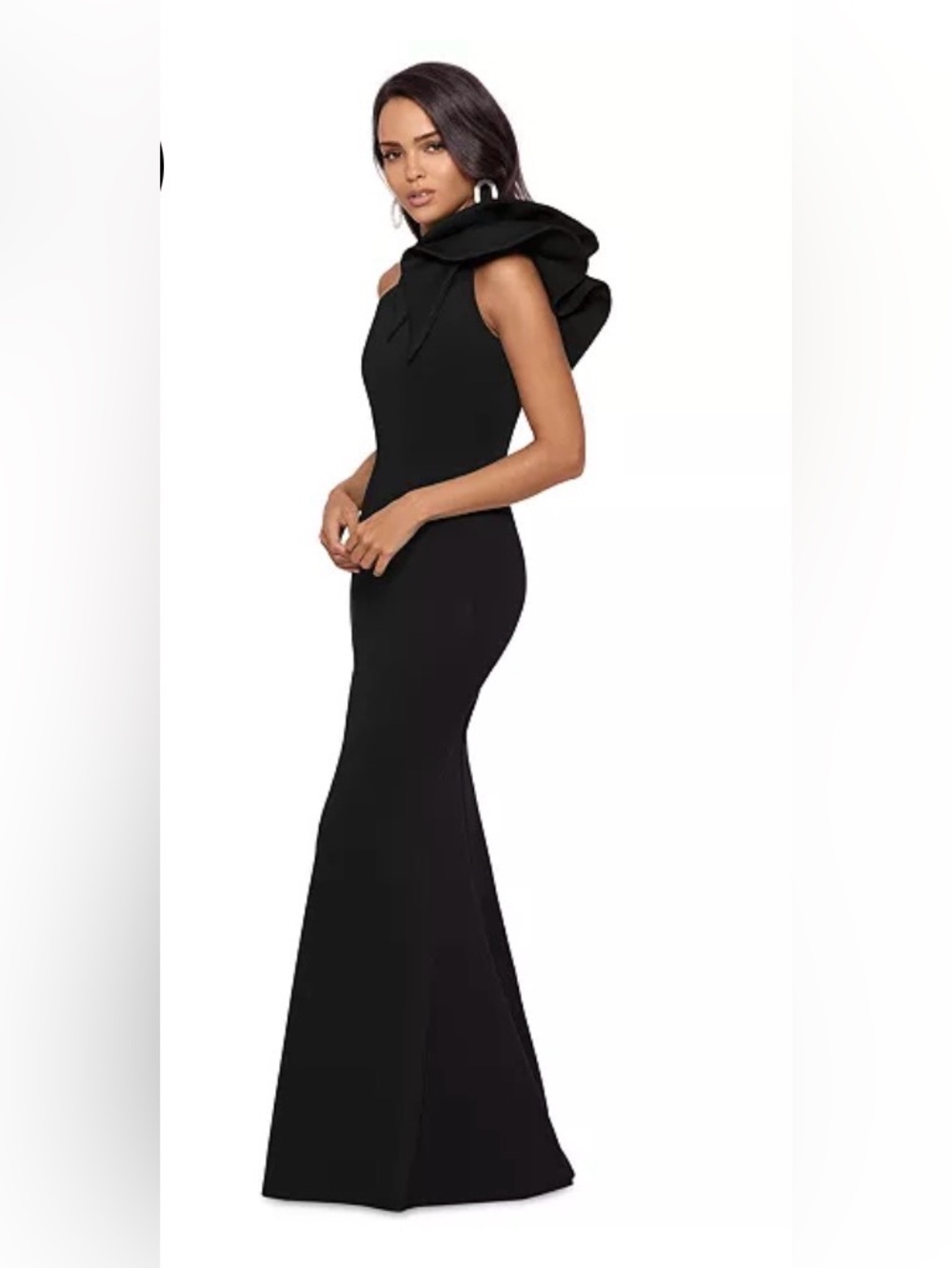 BETSY & ADAM $259. Women's One-Shoulder Ruffle Scuba Crepe Gown size 4